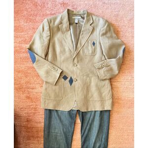 Marciano Linen Blazer Sport Coat Beige Elbow Patch Size 40R